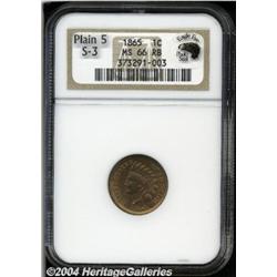 1865[1C] Plain 5 MS66 Red and Brown NGC.