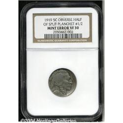 1919[5C]--Obverse Half of Split Planchet, # 1 of 2--VF30 NGC;