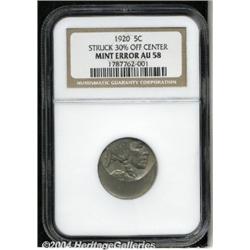 1920[5C]--Struck 30% Off Center--AU58 NGC.