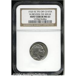 1920[5C]--5% Off Center With Reverse Die Break--MS63 NGC.