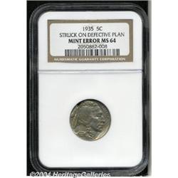 1935[5C]--Struck on a Defective Planchet--MS64 NGC.
