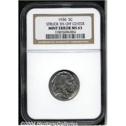 1936[5C]--Struck 5% Off Center--MS63 NGC.