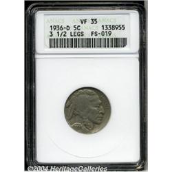 1936-D[5C]--3 1/2 Legs--VF35 ANACS.