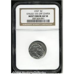 1937[5C]--Struck 15% Off Center--AU58 NGC.