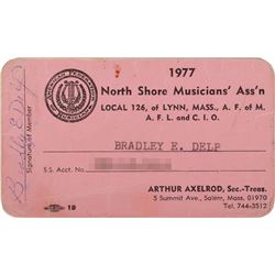 Brad Delp Signed 1977 North Shore Musician's Association Card