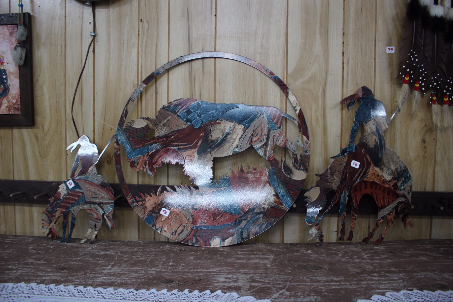 3 pcs. Of Native Artwork Carved, Painted Metal