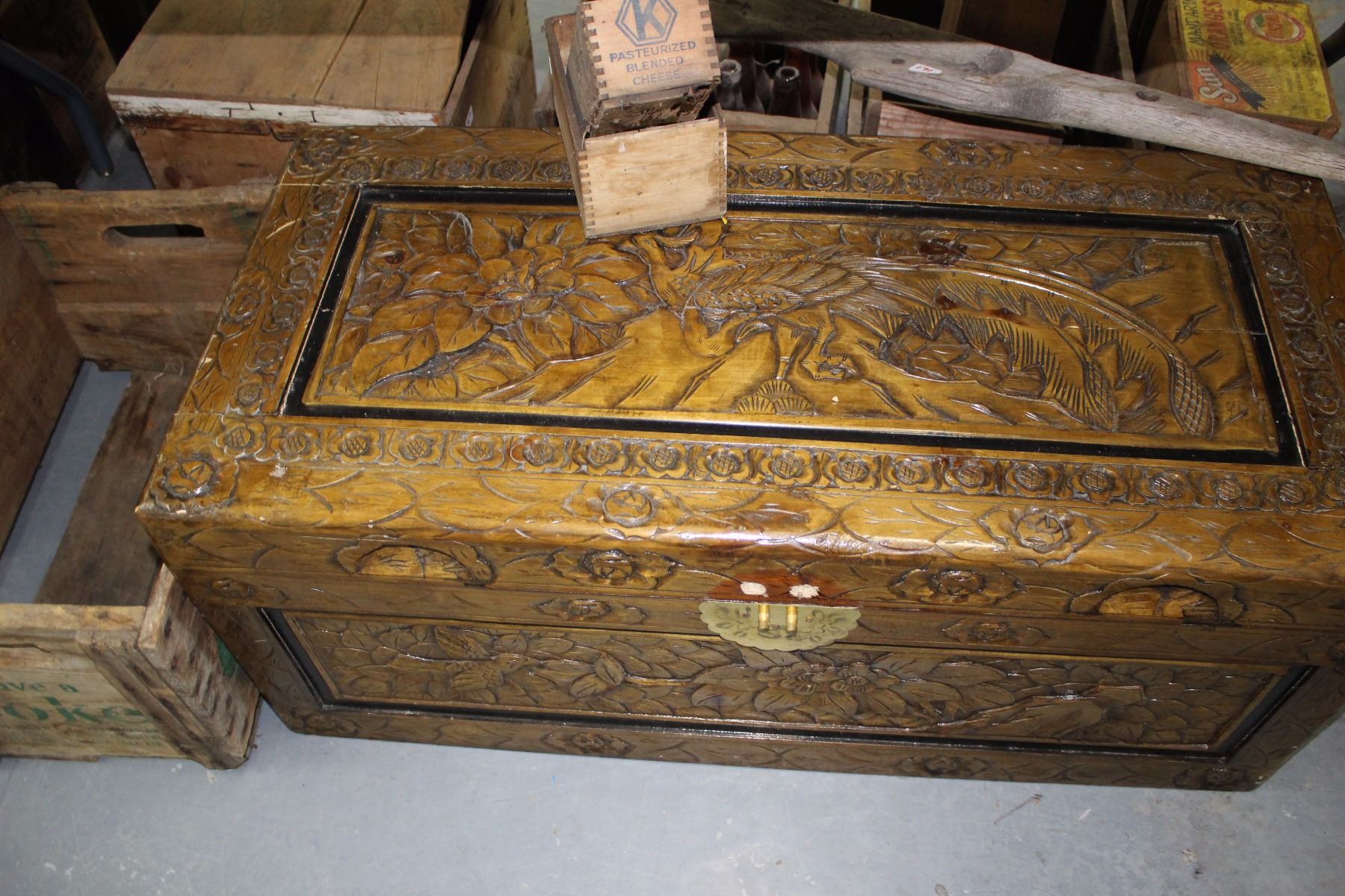 Ornate Carved Wooden Trunk