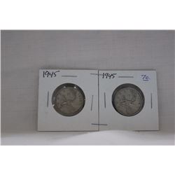 Canada Twenty-five Cent Coins (2) 1945 - Silver