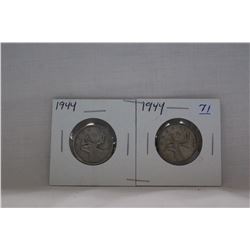 Canada Twenty-five Cent Coins (2) 1944 - silver