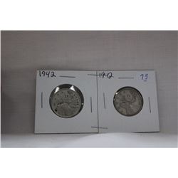 Canada Twenty-five Cent Coins (2) 1942 - Silver