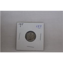 Canada Small Five Cent Coin - 1909 - Very Little Wear