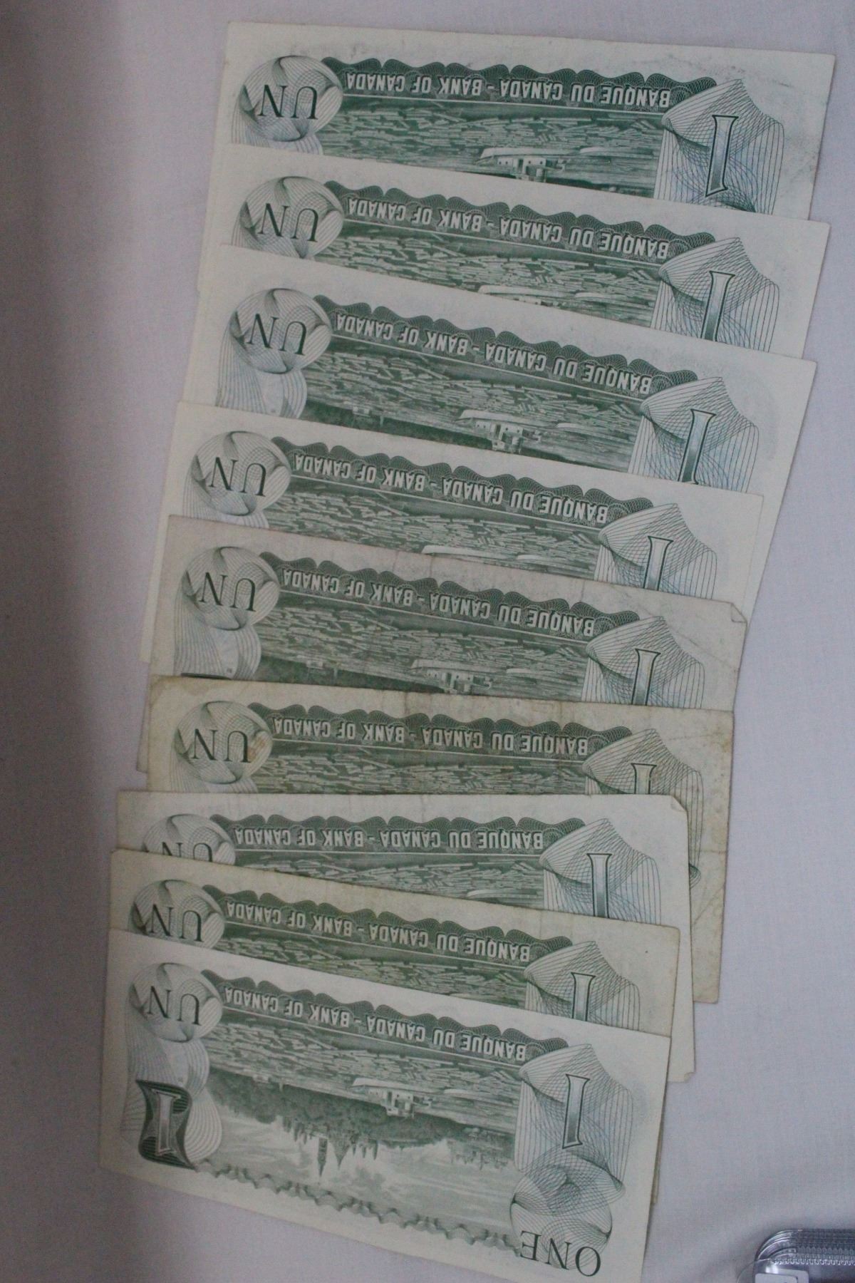 1973 Canada One Dollar Bills (9) 2 & 3 Letter Prefixes 1973 Canada One Dollar Bills (9) 2 & 3 Letter Prefixes