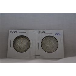 Canada Fifty Cent Coin (2) 1959 - Silver