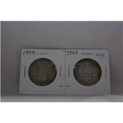 Canada Fifty Cent Coin (2) 1958 - Silver