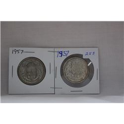 Canada Fifty Cent Coin (2) 1957 - Silver
