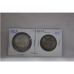 Canada Fifty Cent Coin (2) 1955 - Silver
