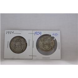 Canada Fifty Cent Coin (2) 1954 - Silver