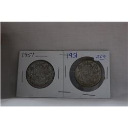 Canada Fifty Cent Coin (2) 1951 - Silver