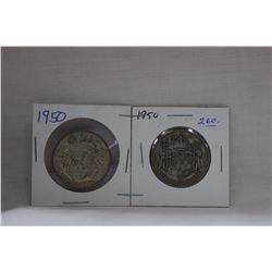 Canada Fifty Cent Coin (2) 1950 - Silver