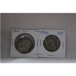 Canada Fifty Cent Coin (2) 1945 - Silver