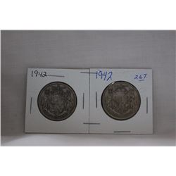 Canada Fifty Cent Coin (2) 1942 - Silver