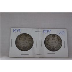 Canada Fifty Cent Coin (2) 1919 - Silver