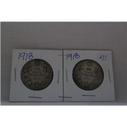 Canada Fifty Cent Coin (2) 1918 - Silver