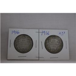 Canada Fifty Cent Coin (2) 1916 - Silver