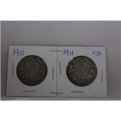 Canada Fifty Cent Coin (2) 1911 - Silver