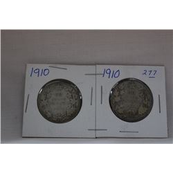 Canada Fifty Cent Coin (2) 1910 - Silver