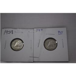 Canada Ten Cent Coins (2) 1959 - Silver