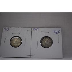 Canada Ten Cent Coins (2) 1943 - Silver