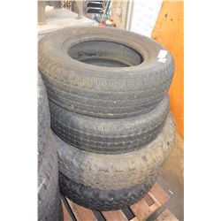 TWO 15 INCH TIRES WITH 5 BOLT RIMS AND 2 BF GOODRICH 13 INCH TIRES