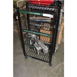 BLACK METAL ROLLING RACK AND TRAILER WHEEL JACK