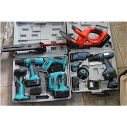 TWO CORDLESS DRILL SETS AND ELECTRIC CHAINSAW