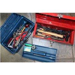 RED AND RUBBERMAID TOOLBOXES WITH TOOLS