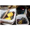 Image 1 : THREE BINS OF HAND TOOLS AND JUMPER CABLES
