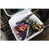 Image 3 : THREE BINS OF HAND TOOLS AND JUMPER CABLES