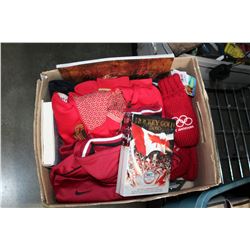 BOX OF OLYMPIC CLOTHES AND COLLECTIBLES