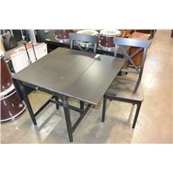 BLACK DROPLEAF DINING TABLE WITH 2 CHARIS