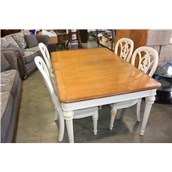 MODERN CARVED COMTEMPORARY DINING TABLE WITH LEAF AND FOUR CHAIRS