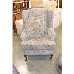 COMTEMPORARY UPOLSTERED WINGBACK CHAIR WITH TWO PILLOWS