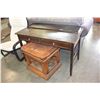 Image 1 : 2 DRAWER DESK AND GLASS AND WALNUT SIDETABLE