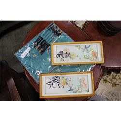 EASTERN TABLE LINENS AND TWO HAND MADE SHELL PICTURES