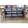 Image 1 : 3 PIECE BLACK LEATHER WOOD FRAMED SOFA SET WITH BRASS NAIL HEAD DESIGN