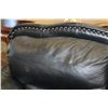Image 7 : 3 PIECE BLACK LEATHER WOOD FRAMED SOFA SET WITH BRASS NAIL HEAD DESIGN