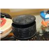 Image 3 : BLACK FIRST NATIONS LIDDED BOX AND DRUM AND WHALE DISH ROUND DISH TRAY AND BEADS