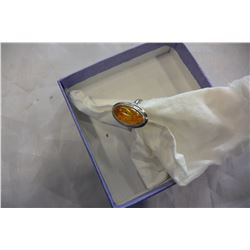 STAMPED 925 LADIES RING WITH BALTIC AMBER STONE