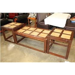 THREE PIECE TILE INSERT COFFEE TABLE SET