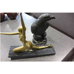 STONE AND METAL FIGURE AND EAGLE STATUE
